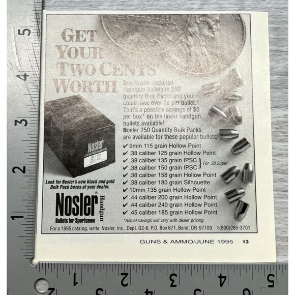 Nosler Jacketed Handgun Bullets for Sportsmen Vintage Print Ad Bend OR - Picture 2 of 6